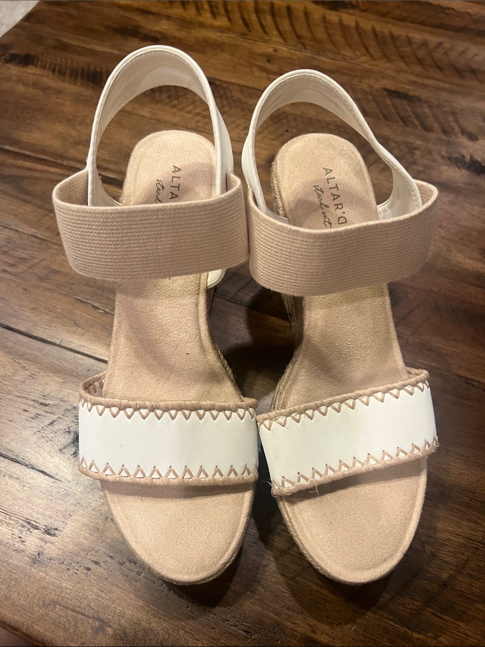 Altar'd State White and Beige Wedge Sandals Size 8.5
